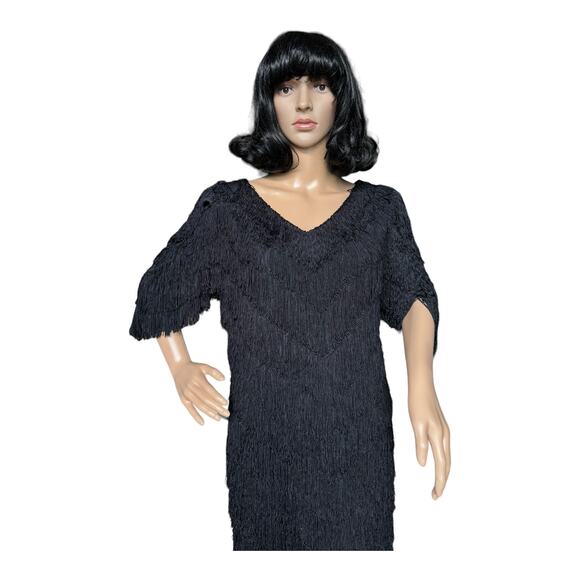 Vintage Nightworks 1920's Flapper Dress Gatsby Black with Fringe size medium - Picture 16 of 17